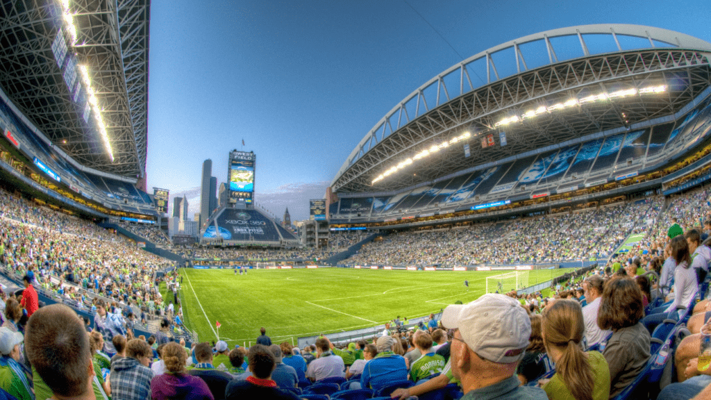 Football competition in stadium