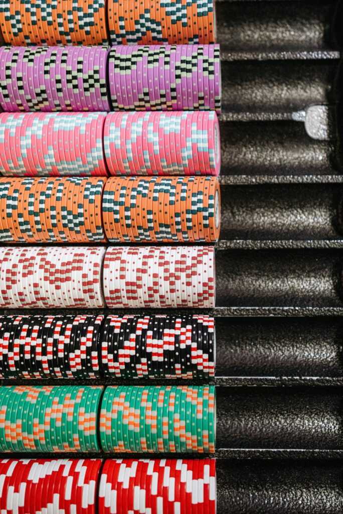 Top View of Casino Chips Arranged on Tray